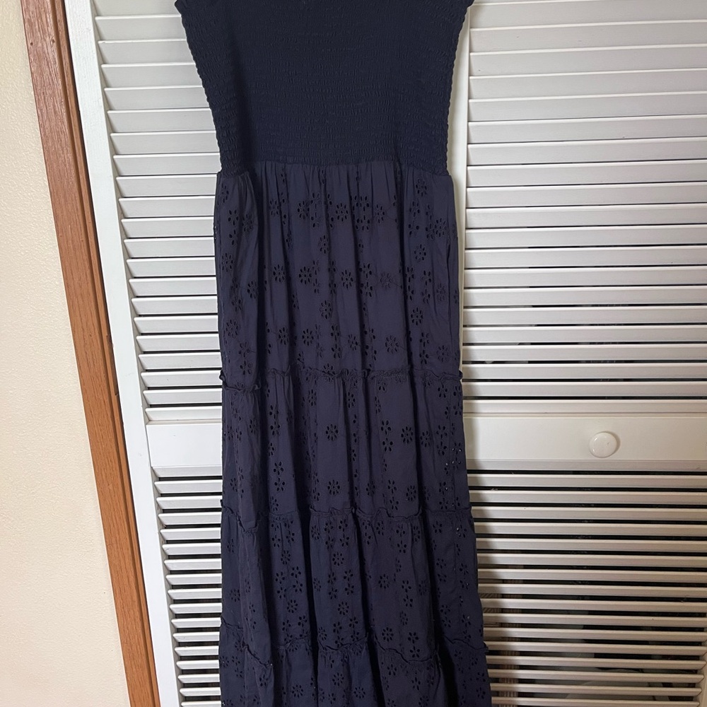 Quince Navy Smocked Strapless Eyelet Maxi Dress - Picture 3 of 3
